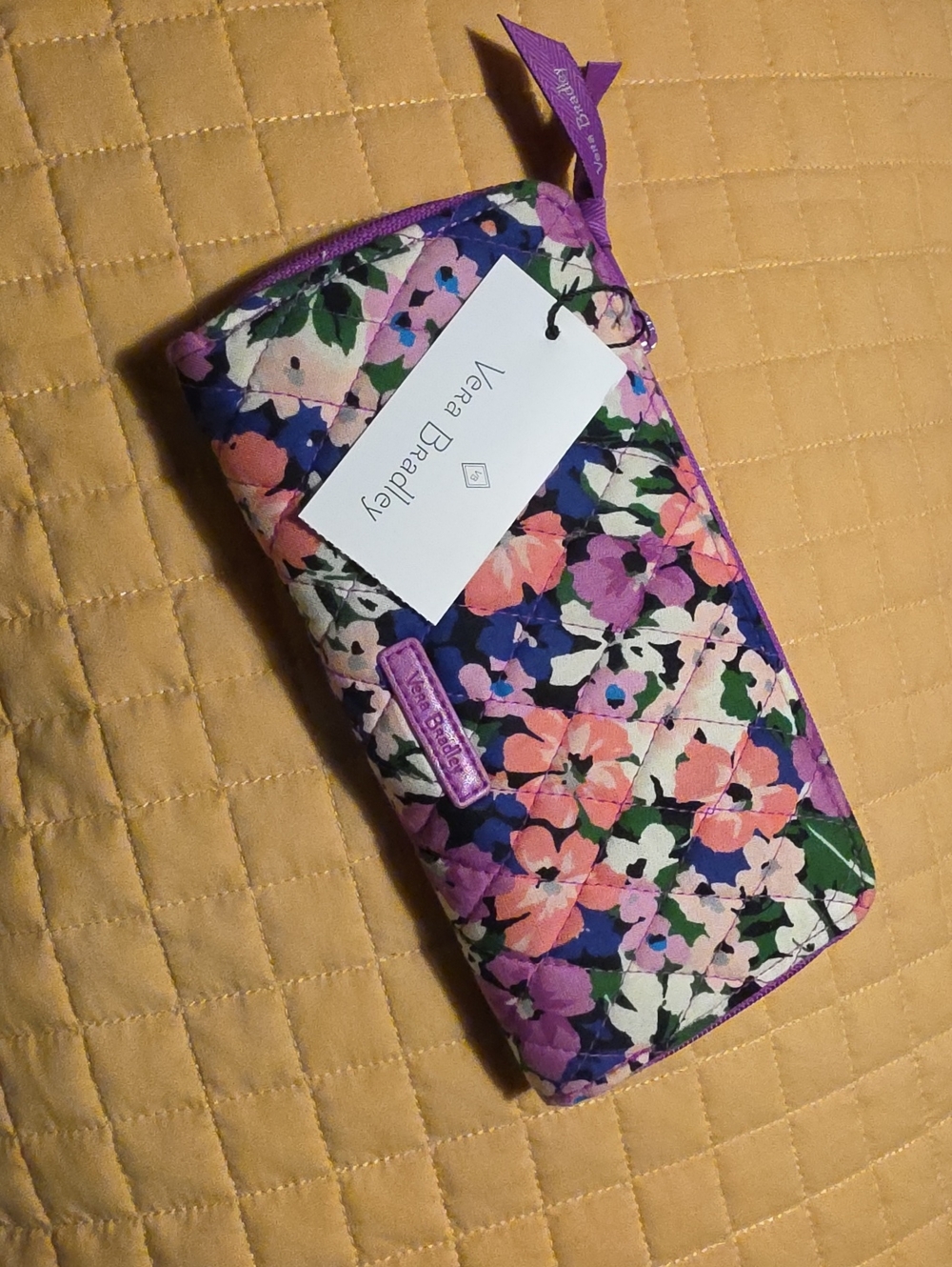 Vera Bradley Purple Floral Quilted Zip Wallet-NWT